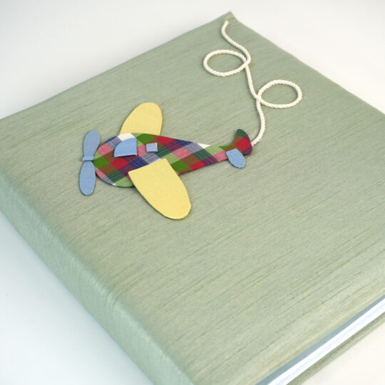 Baby Memory Book in Shantung with Airplane on cover