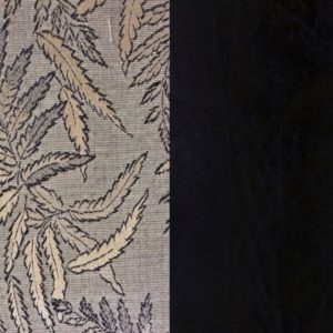 Fabric-Swatch-Combo-Black-and-Taupe-Leaves-Brocade-with-Faux-Black-Leather