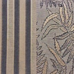 Fabric-Swatch-Combo-Black-and-Taupe-Striped-Brocade-with-Black-and-Taupe-Leaves-Brocade