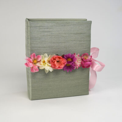 Small Hardbound Photo Album in Shantung with Flower Garland