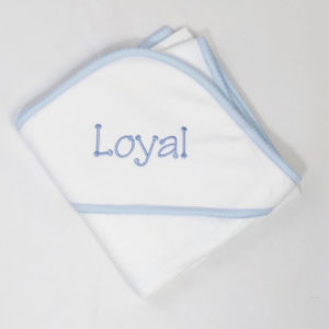 Baby Bath Wrap - White with Blue Trim