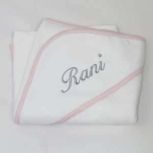 Baby Bath Wrap - White with Pink Trim