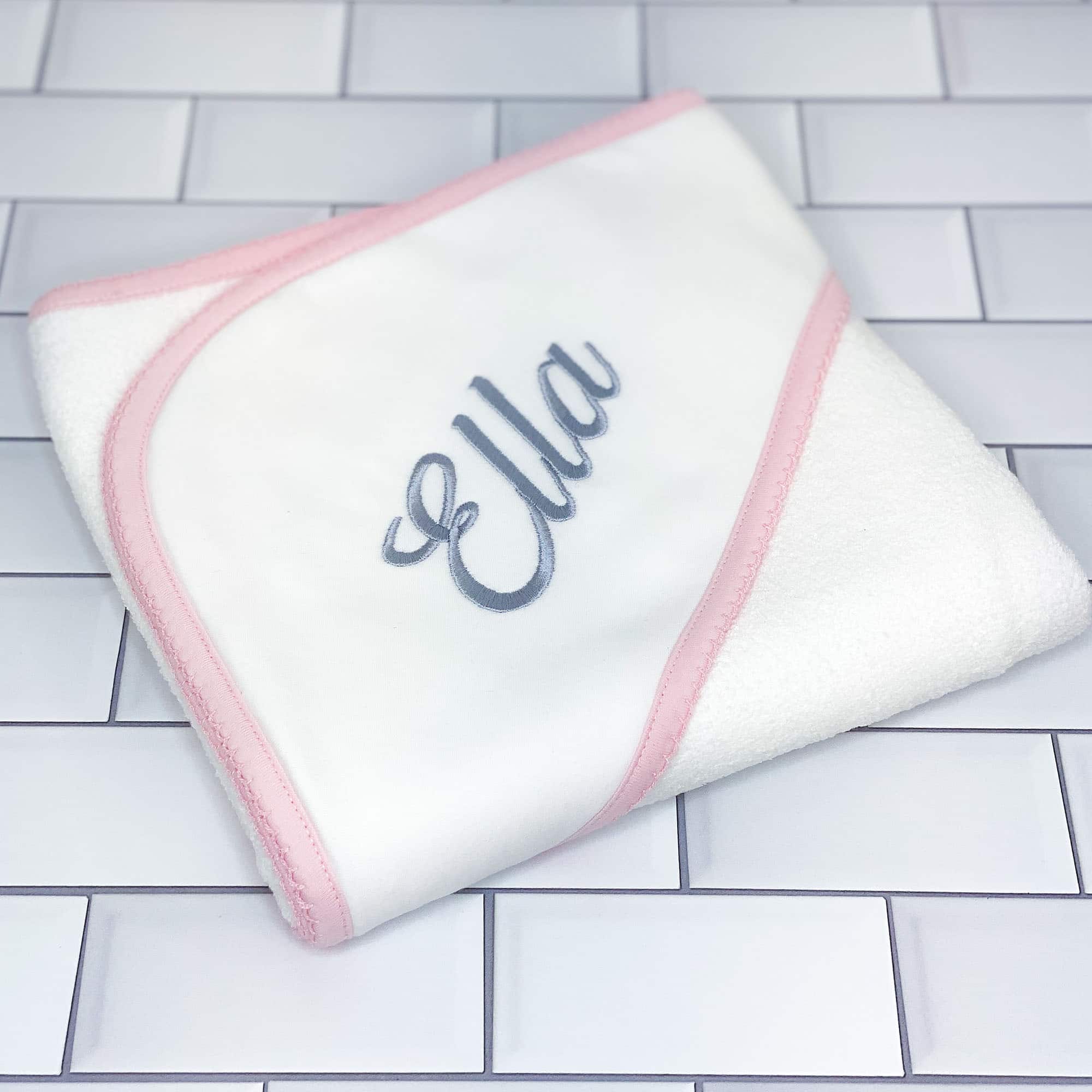Baby Bath Wrap - White with Pink Trim