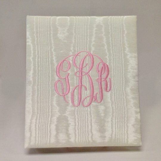 Large-Baby-Photo-Album-AR11-1P-Candlelight-Moire-Fancy-Monogram-Baby-Pink-Thread
