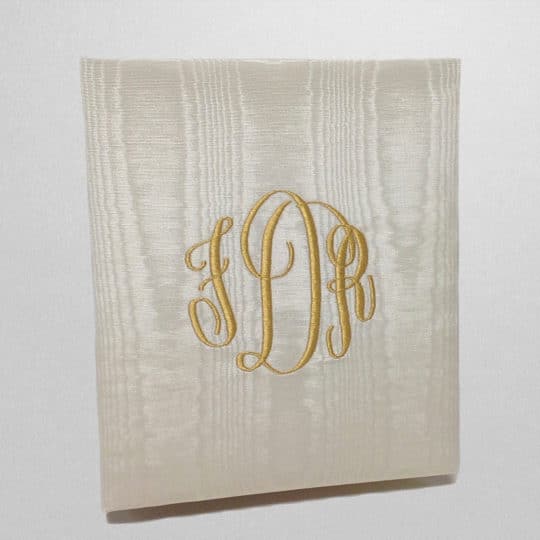 Large-Baby-Photo-Album-AR11-1P-Candlelight-Moire-Fancy-Monogram-Gold-Thread