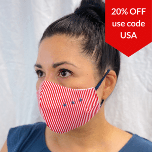 Red and White Striped Mask with Little Embroidered Blue Stars
