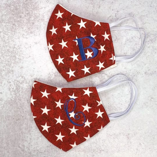 Red Mask with White Stars with Embroidery