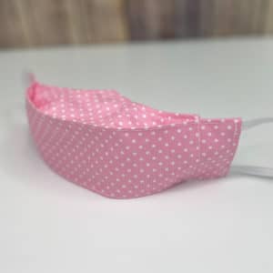 Flat Front Face Mask - Pink with White Polka Dots