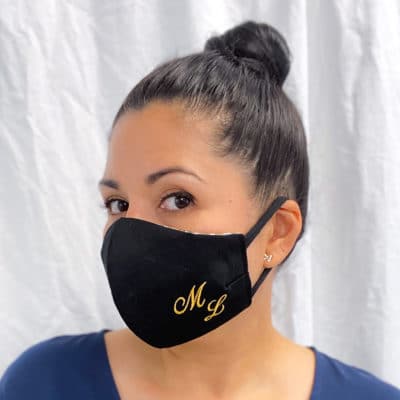 Black Face Mask with embroidered letters in gold