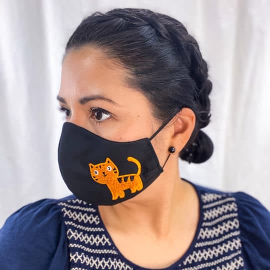 Halloween Orange Cat Face Mask Model