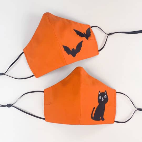 Halloween Black Cat and Bats Face Mask