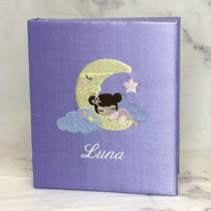 Embroidered Girl & Moon on Lilac Silk