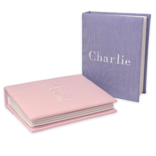 Medium Hardbound Photo Album Micro Striped Cotton Pink and Blue