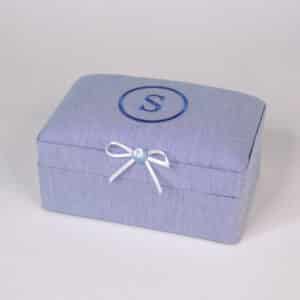 Small Keepsake Box Micro Striped Cotton Blue
