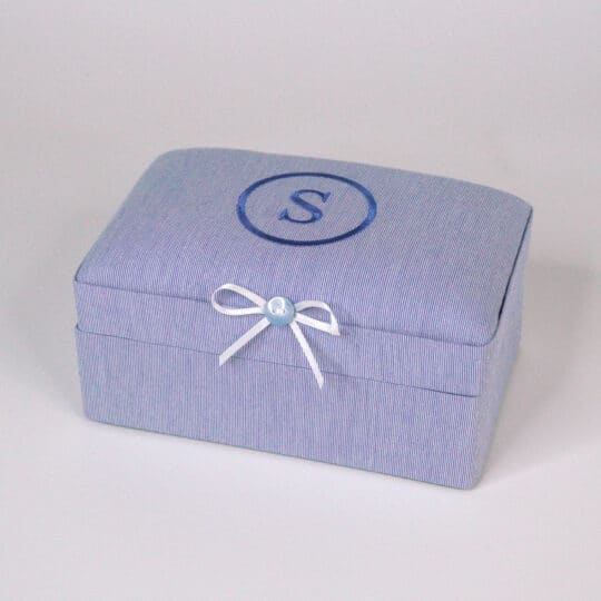 Small Keepsake Box Micro Striped Cotton Blue