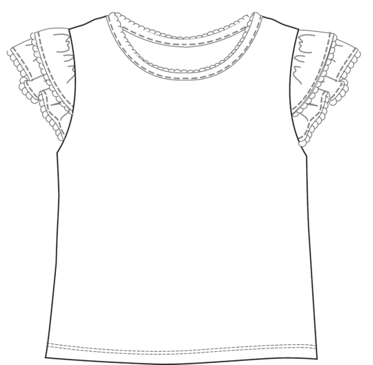Ruffle Sleeve Shirt 100% Pima Cotton Light Outline Sketch