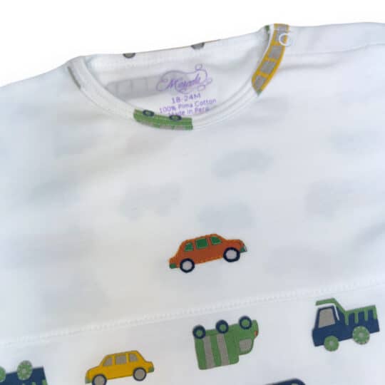 Baby Footies Pajama Cars Print close up