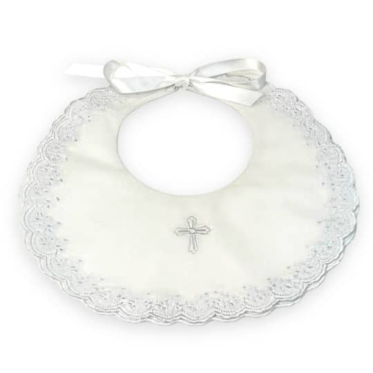 Chistening Bib with Embroidered Cross
