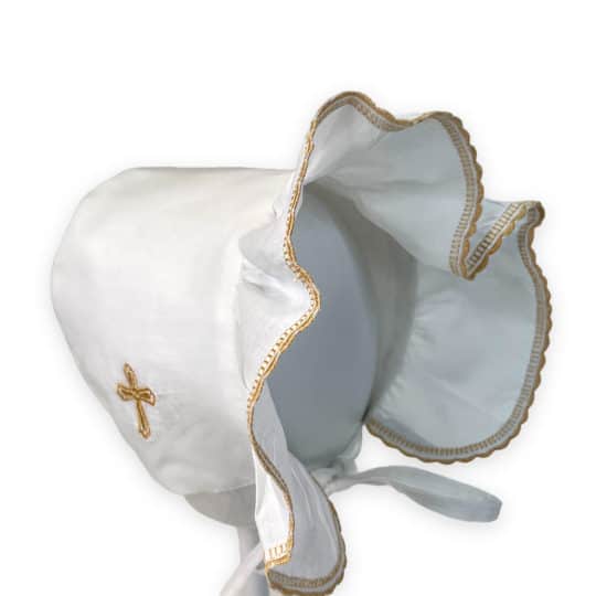 Chistening Bonnet with Embroidered Cross