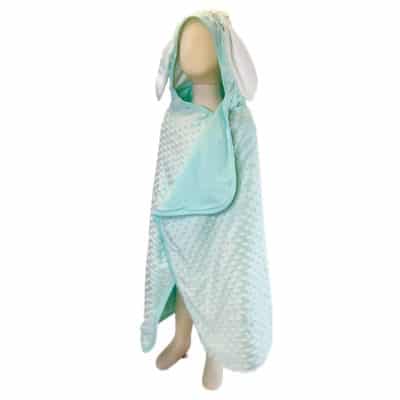 Minky/Pima Baby Blanket – Bunny Ears Hoodie Mint