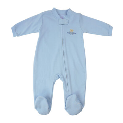 Baby Footie Pajama Blue Embroidered Bear