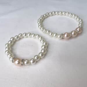 Mother/Daughter Bracelet Set - Peach Pearls/ Rhinstone Spacers