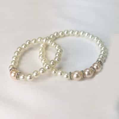 Mother/Daughter Bracelet Set - Peach Pearls/ Rhinstone Spacers