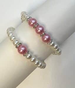 Mother/Daughter Bracelet Set - Pink Pearls/ Rhinstone Spacers