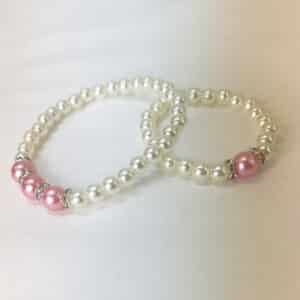 Mother/Daughter Bracelet Set - Pink Pearls/ Rhinstone Spacers