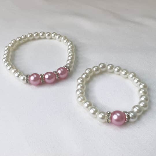Mother/Daughter Bracelet Set - Pink Pearls/ Rhinstone Spacers