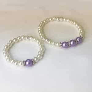 Mother & Daughter Bracelets - Purple Pearls with Rhinestone Spacers