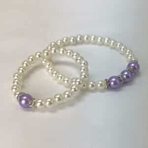 Mother & Daughter Bracelets - Purple Pearls with Rhinestone Spacers