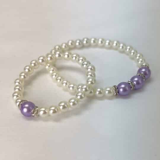 Mother & Daughter Bracelets - Purple Pearls with Rhinestone Spacers