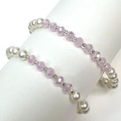 Mother/Daughter Bracelet Set - White Pearls/Murano Beads