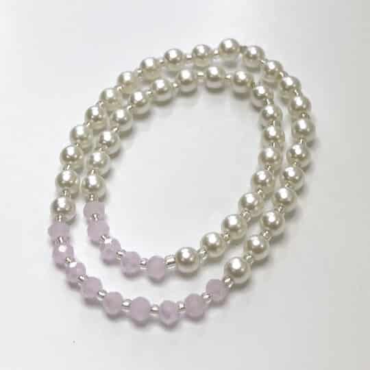 Mother/Daughter Bracelet Set – White Pearls/Murano Bead Pink
