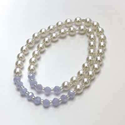 Mother/Daughter Bracelet Set – White Pearls/Murano Bead Purple