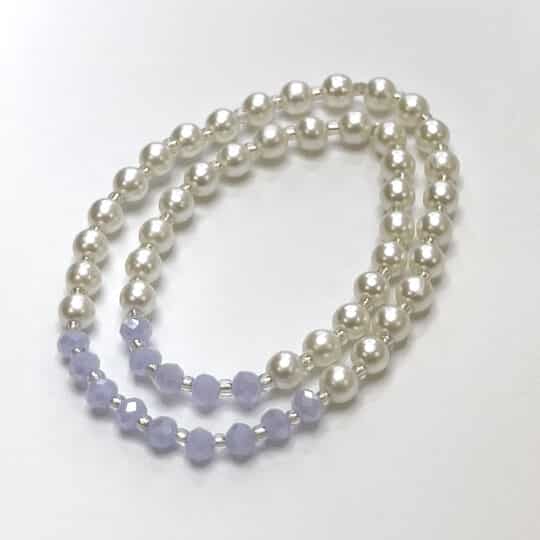 Mother/Daughter Bracelet Set – White Pearls/Murano Bead Purple