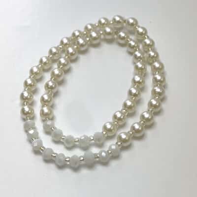 Mother/Daughter Bracelet Set – White Pearls/Murano Bead White