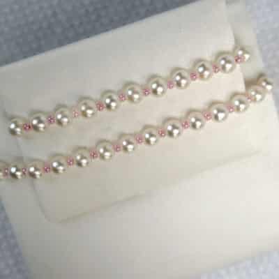 Mother-Daughter-Bracelet-Set-White-Pearls-Pink-Bugle-Beads-Set-MC-8-PNK