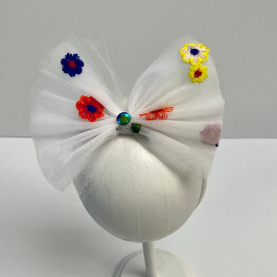 Matching White Tutu - Multicolor Flowers Jersey Headband
