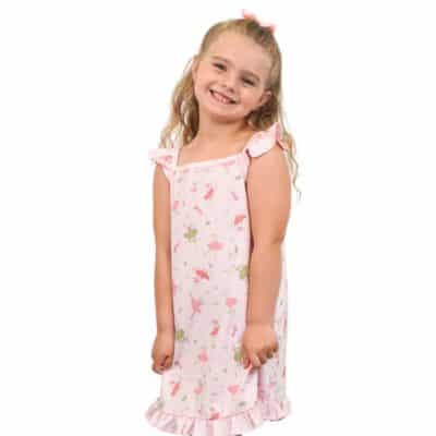 girl wearing ballerina print nightgown