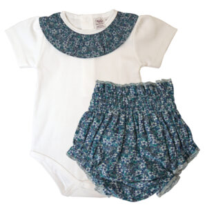 Floral Poplin Pima Onesie Set Blue