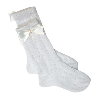 Knit Socks with Bow & Pearl