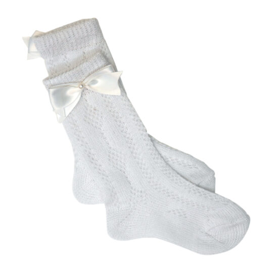 Knit Socks with Bow & Pearl