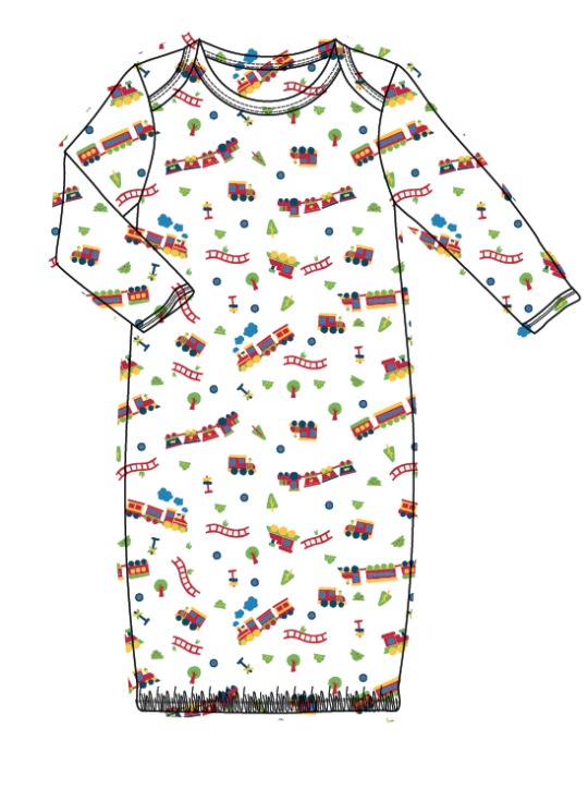 Trains Pima Cotton Baby Gown Pajamas Digital