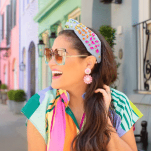 ADULT SIZE DENIM HEADBAND WITH RAINBOW GRADIENT HAND-SEWN CRYSTALS