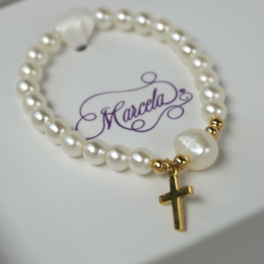 Gold Cross Pearls with One Water Pearl Bracelet