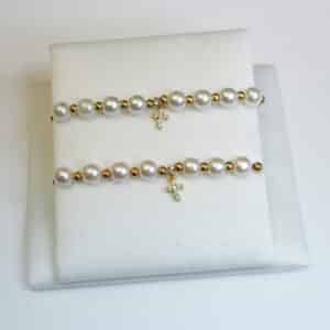 Jeweled Cross Pearls and Gold Bead Bracelet-BCT-JC-GB-PL-set