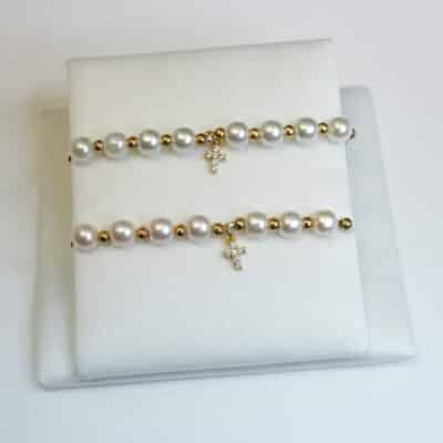 Jeweled Cross Pearls and Gold Bead Bracelet-BCT-JC-GB-PL-set