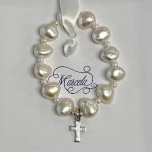 Silver Cross Water Pearls Bracelet - 10MM